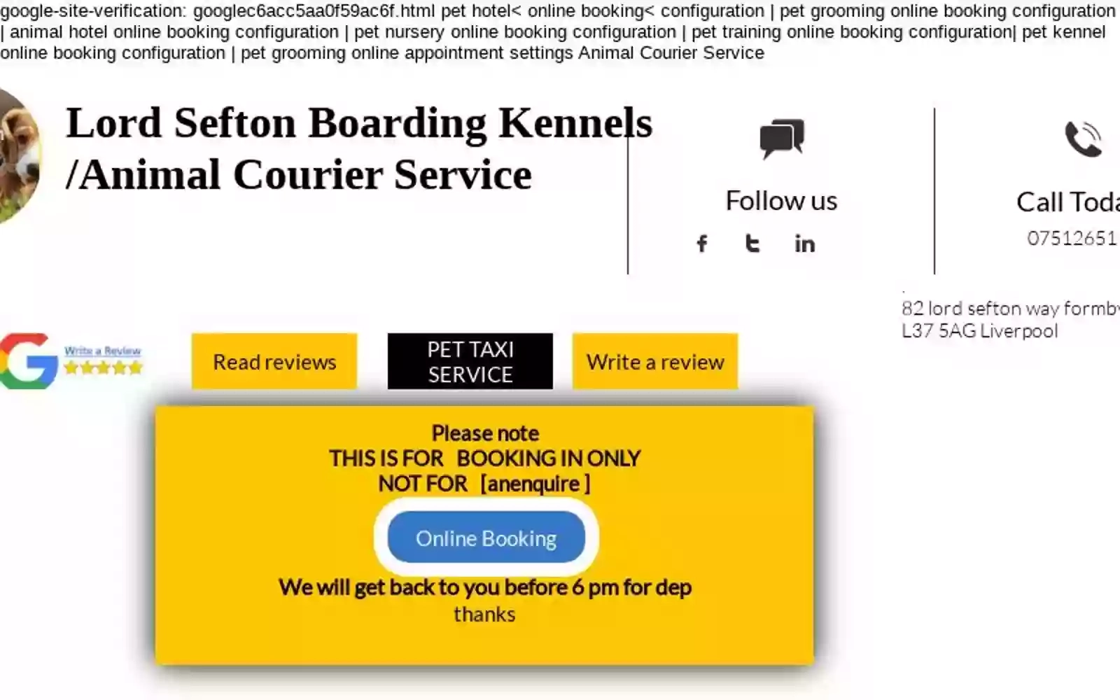 Lord Sefton Dog Boarding Kennels and Pet taxi service