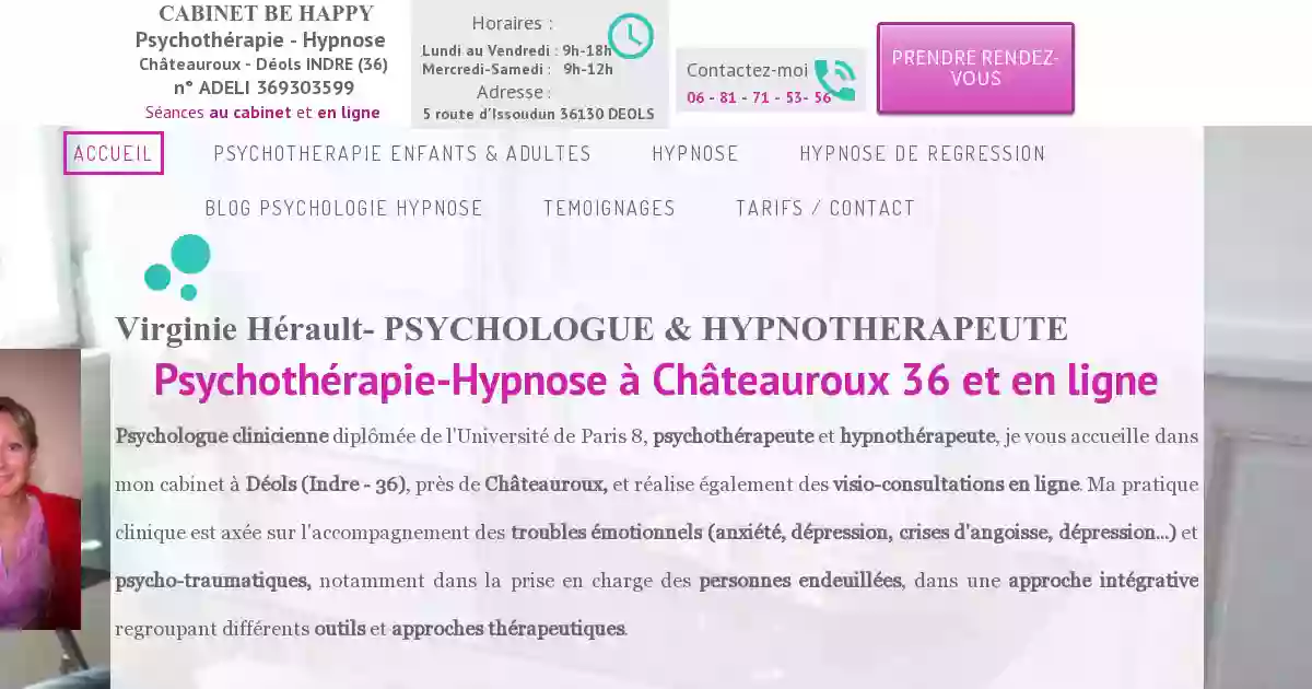 CABINET BE HAPPY Virginie Hérault Psychologue Hypnothérapeute, Châteauroux