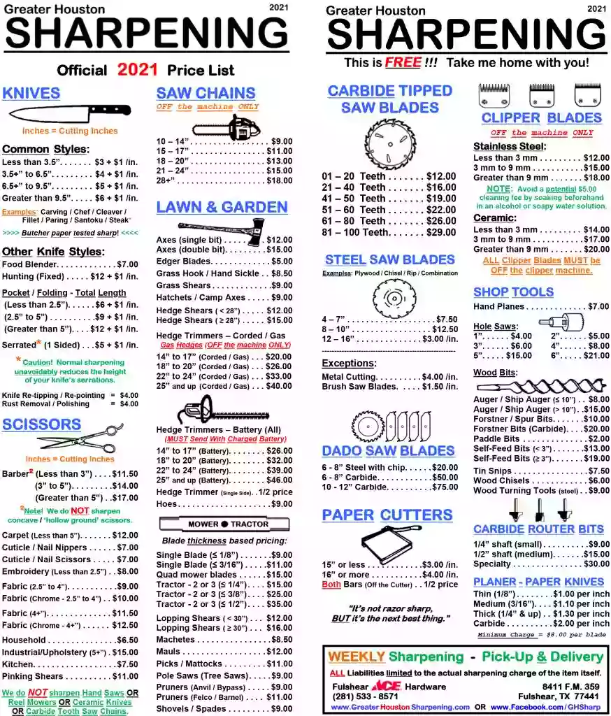 Greater Houston Sharpening @ Fulshear ACE Hardware