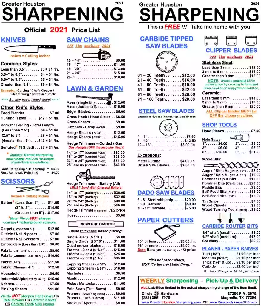 Greater Houston Sharpening @ Circle 'S' Hardware